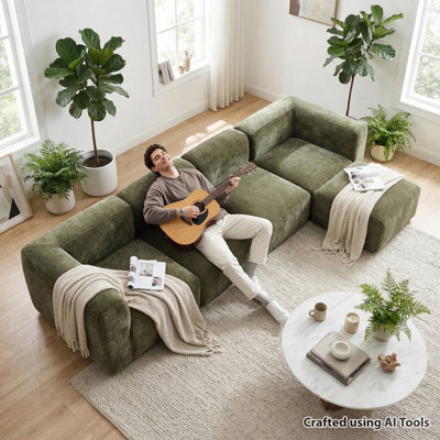 Canapé modulaire en chenille avec assise profonde et repose-pieds