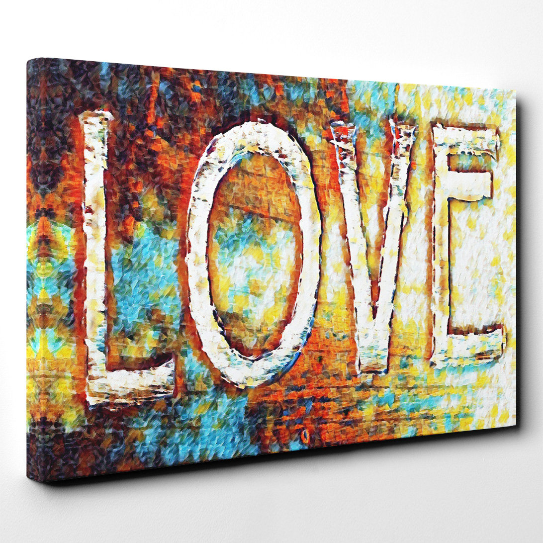 East Urban Home 'Wooden Love Sign' Art Print on Canvas | Wayfair.co.uk