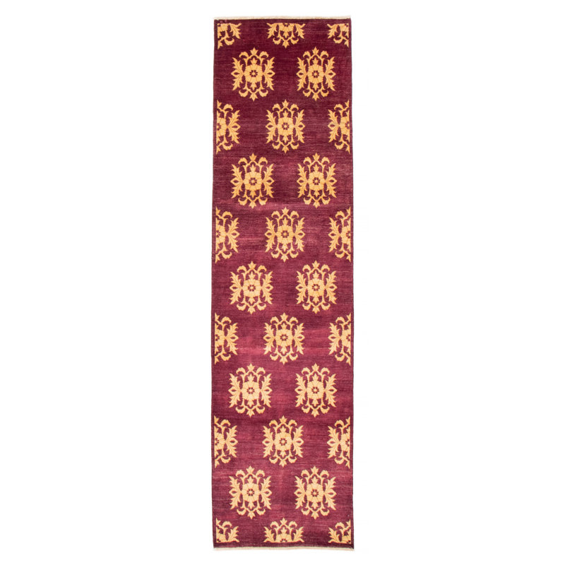 Tapis de couloir unique en laine noué à la main de style nouvel âge 3 pi x 10 pi 3 po magenta foncé