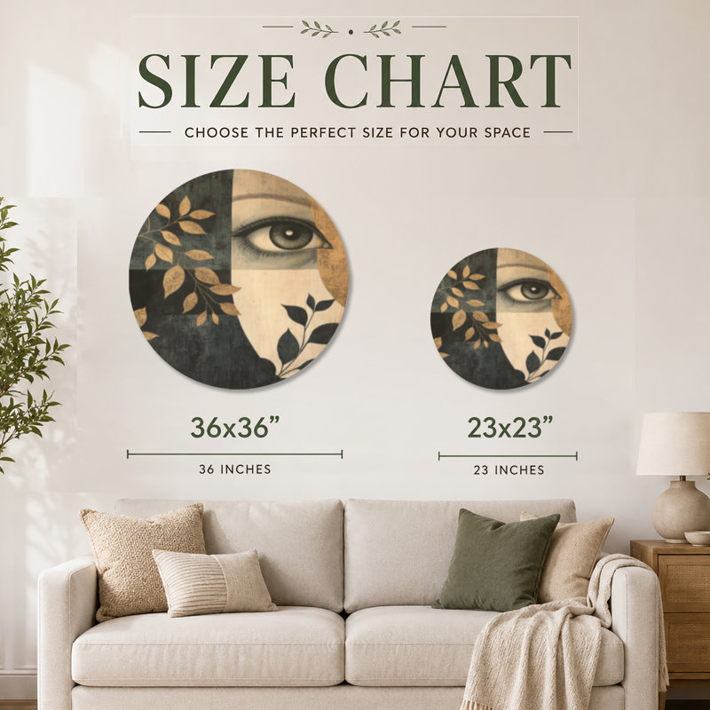 Muse Feuille Dorée - Affiche murale ronde en bois représentant une femme, 36" Round, Rond