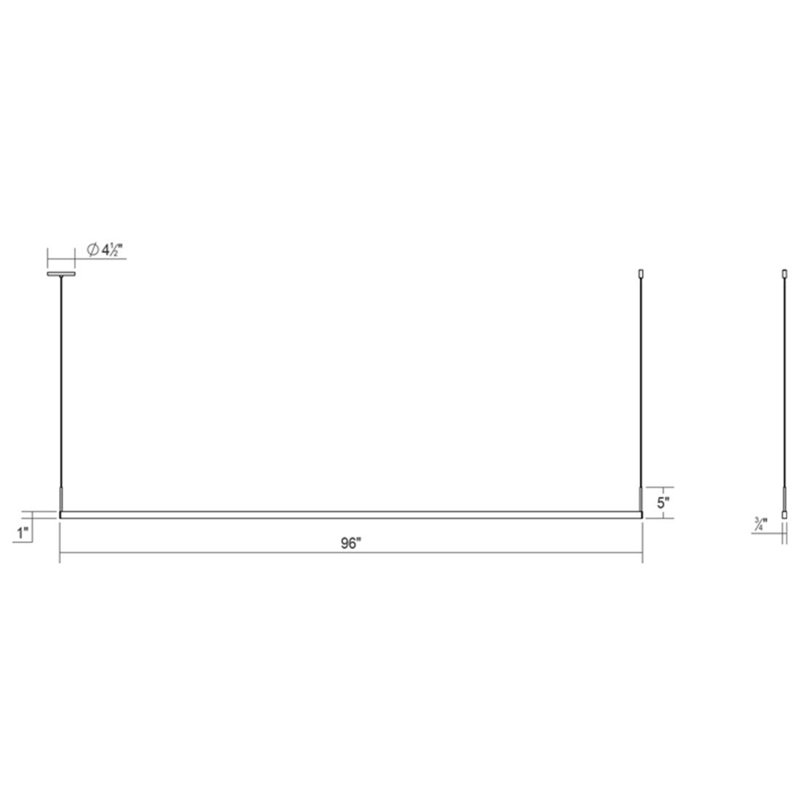 Luminaire suspendu à une face DEL Thin-Line, Aluminium satiné brillant, 3000 K, H 5 po x l 96 po x P 0,75 po