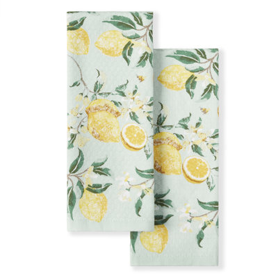 Martha Stewart Lemon Whimsy Kitchen Towel Set 2-Pack 16"X28", Aqua/Green/Yellow/White