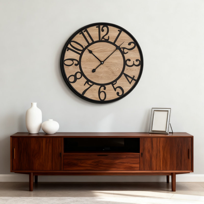 Large Vintage Wood Wall Clock Silent Battery Operated Oversized Farmhouse Decor