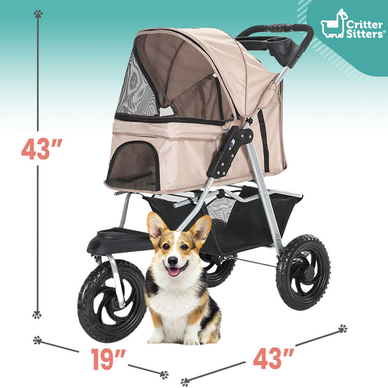 Foldable Pet Jogger Stroller, Tan, 42.91" H x 18.80" W x 43.31" D