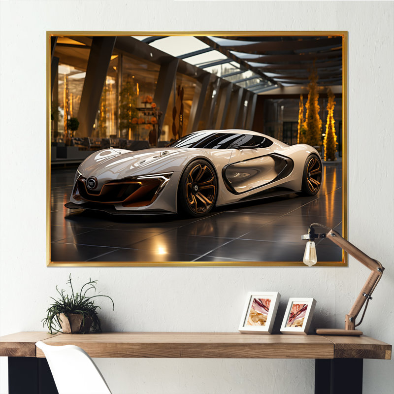 Vitrine de voiture de sport exotique - art mural voiture exotique, Cadre flottant doré, H 12 po x l 20 po x P 1 po