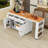 Kitchen Island with Extendable Dining Table, Open Shelves, 3 Drawers and Power Outlet-2085342657