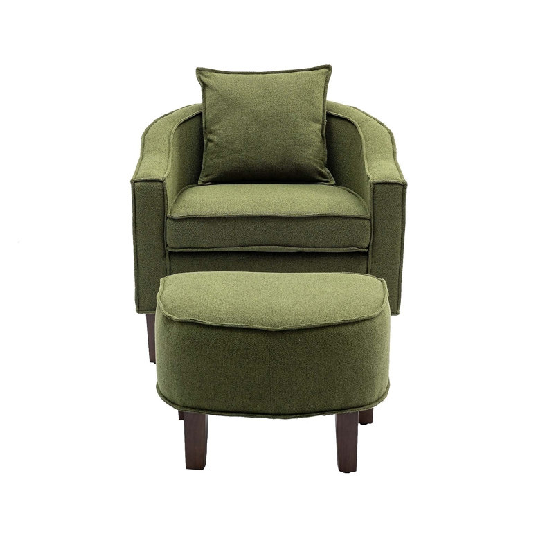 Confortable fauteuil d'appoint Mid-Century moderne avec repose-pieds pour la détente, Polyester vert olive