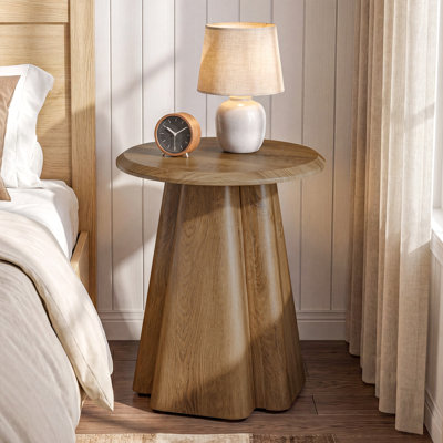 2 pièces Table de chevet ronde avec base piédestal, table de chevet moderne en bois pour la chambre à coucher