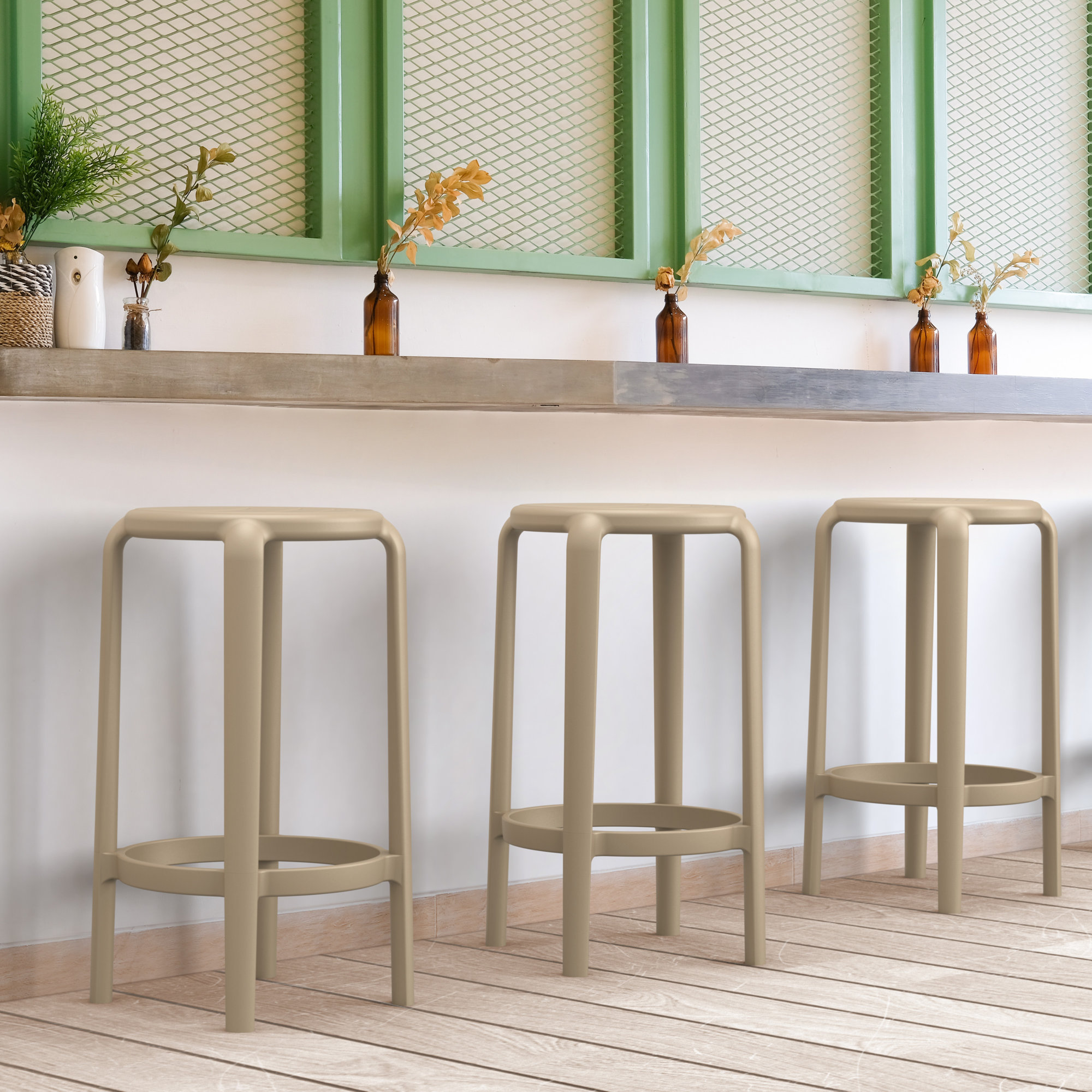 Awan Backless Outdoor Bar Stool, Taupe, 25.75"