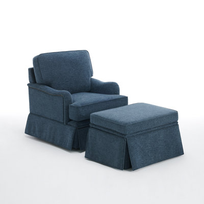 Upholstered Skirted Swivel Accent Arm Chair With Storage Ottoman
