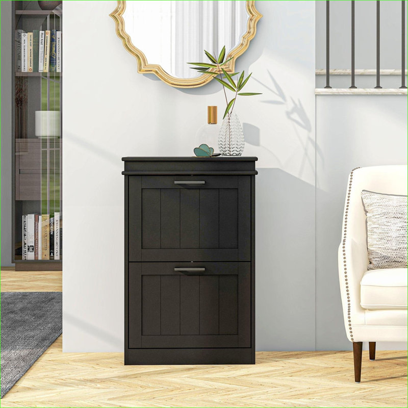 Armoires à chaussures pour le vestibule, rangement étroit HOMcom avec 2 tiroirs rabattables et amp; Tablettes réglables, capacité de 10 paires, panneau de fibres à densité moyenne noir | Moderne | Hall d'entrée