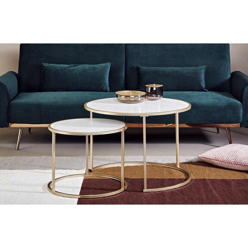 Adira 2 - Piece Living Room Table Set, Black, Marble White