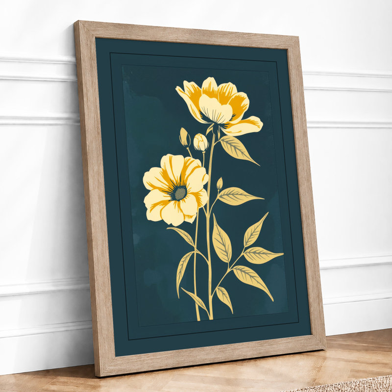 Golden Blooms Botanical - Framed Print, A2 - 59.4 x 42.0 cm, Oak