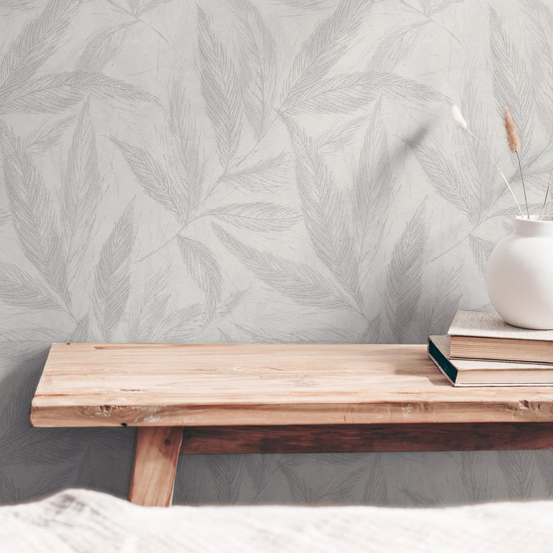 Hygge Home Collection Fern Weave Motif Wallpaper Roll, Grey
