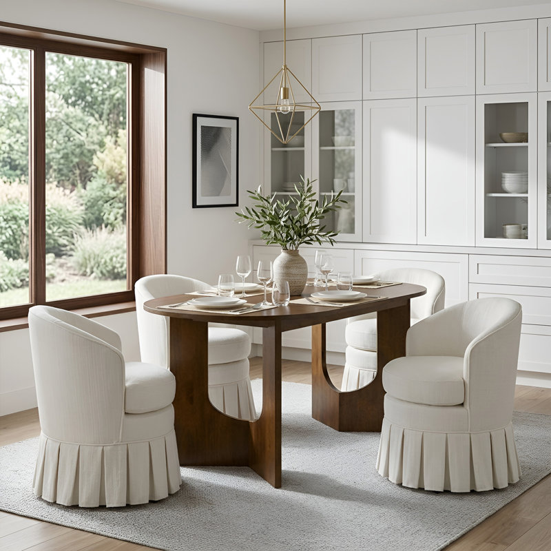 Modern 5-Piece Oval Brown Dining Set With Upholstered Chairs With Backrest And Armrests, Linen