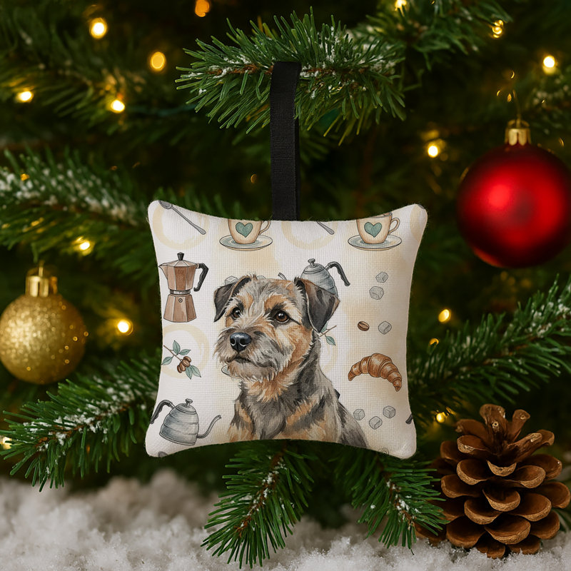 Ornement carré en tissu grizzé et brun clair Border Terrier, Border-terrier gris et brun clair