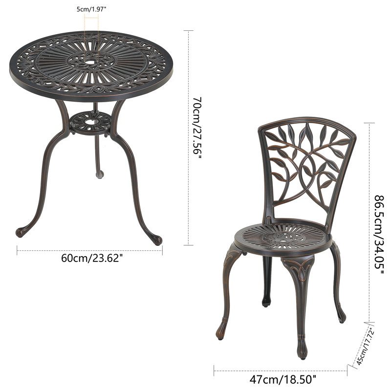 Ambroziu 2 - Person Metal Patio Dining Set with Round Table