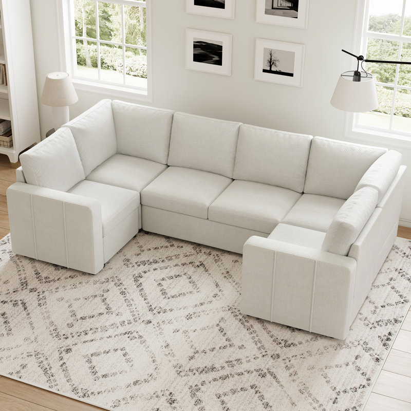 Canapé modulaire en U Seybert, Chenille beige, H 36 po x l 110,2 po x P 58,4 po
