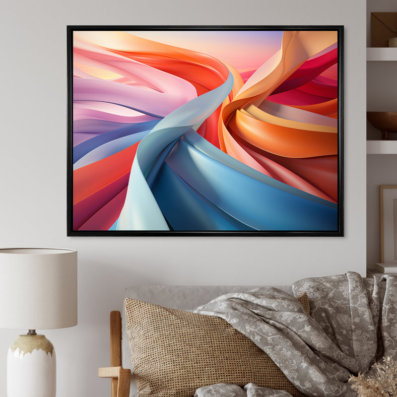 «Blue Red Fractal Spiral I», reproduction sur toile, H 16 po x l 32 po x P 1 po, Cadre flottant noir