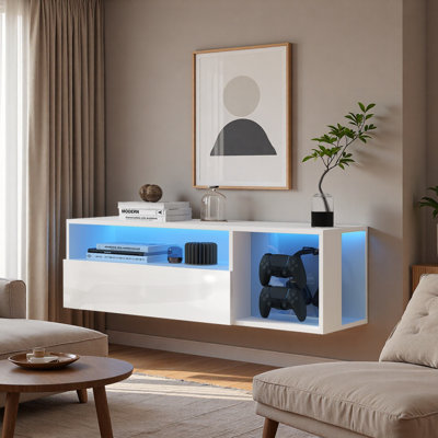 Console de jeu 39 po avec lumières DEL - 4 crochets de contrôleur et 2 crochets pour casque d'écoute, armoire de rangement dissimulée, capacité de charge supérieure de 30 kg