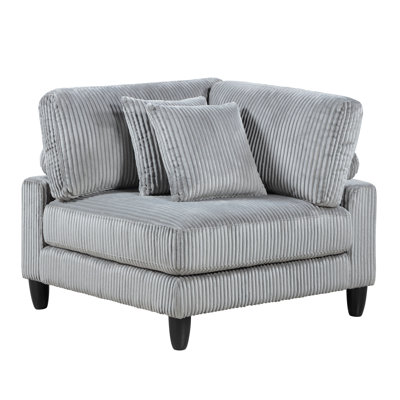 Living Room Furniture Corner Chair Grey Corduroy Upholstery 1Pc Corner Wedge Soft Cushion Solid Wood Legs