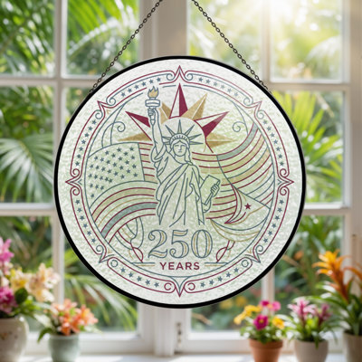 Statue de la Liberté, États-Unis, 250e anniversaire, panneau de fenêtre en verre pour la décoration intérieure - H 12 po