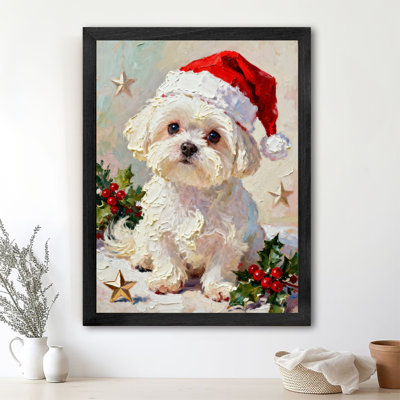 Black Framed Vintage Christmas cute and cheerful little dog Wall Art Retro Style Framed Prints