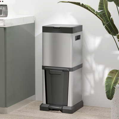 Gaetan Dual Kitchen Bin Double Bin 20+14L Soft-Close Lid Pedal Silver Tone