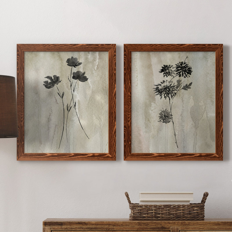 «Sumi-E Silhouette III», ensemble de 2 reproductions d'art, Toile encadrée, H 24 po x l 36 po, Walnut