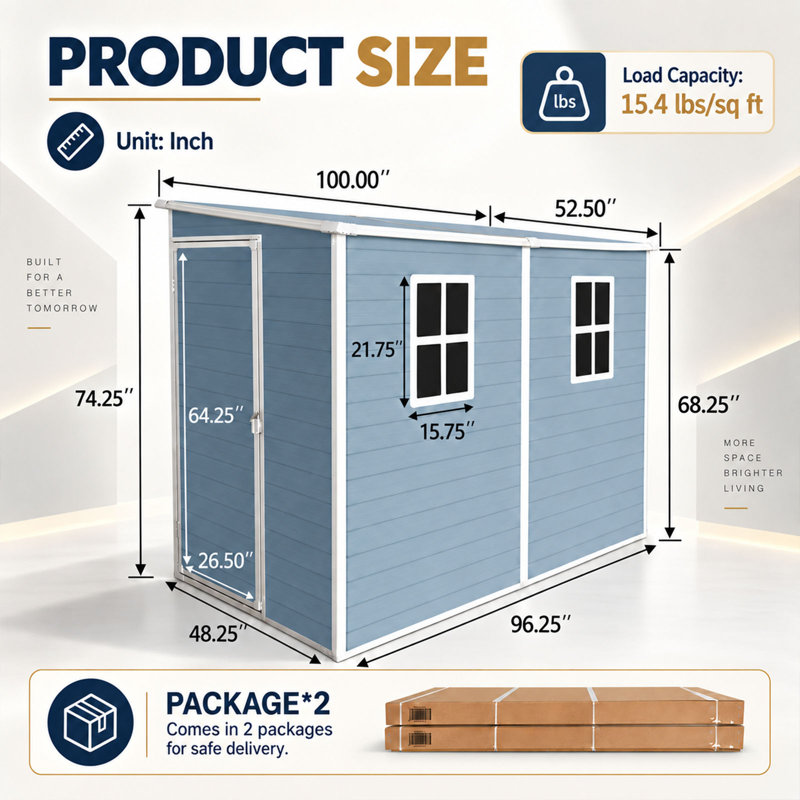 4x8 Resin Outdoor Storage Shed with Floor and 2 Windows Grey