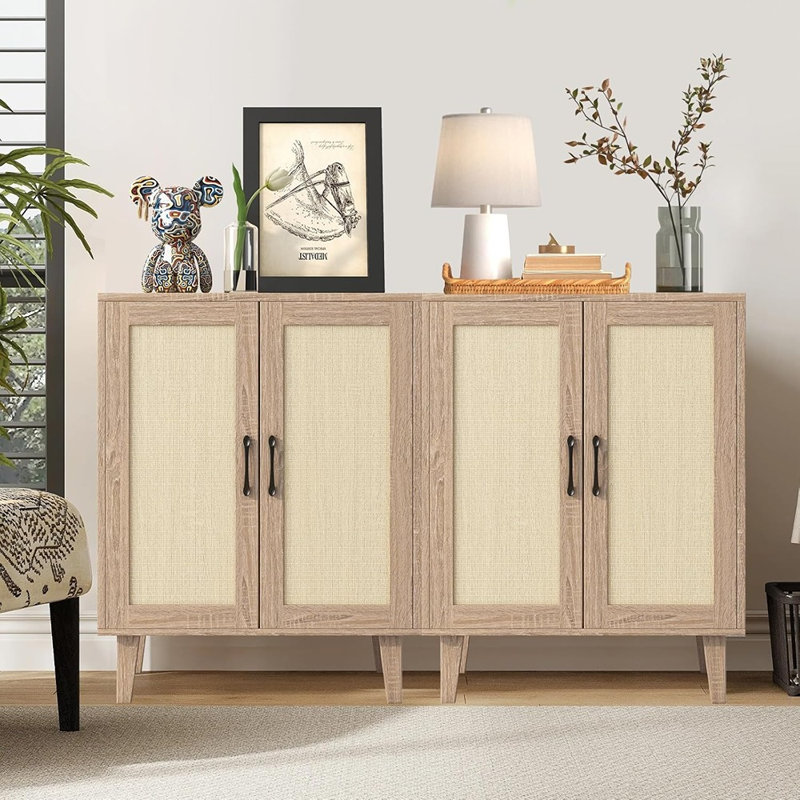 Rattan Door Sideboard Buffet Cabinet – Natural Wood