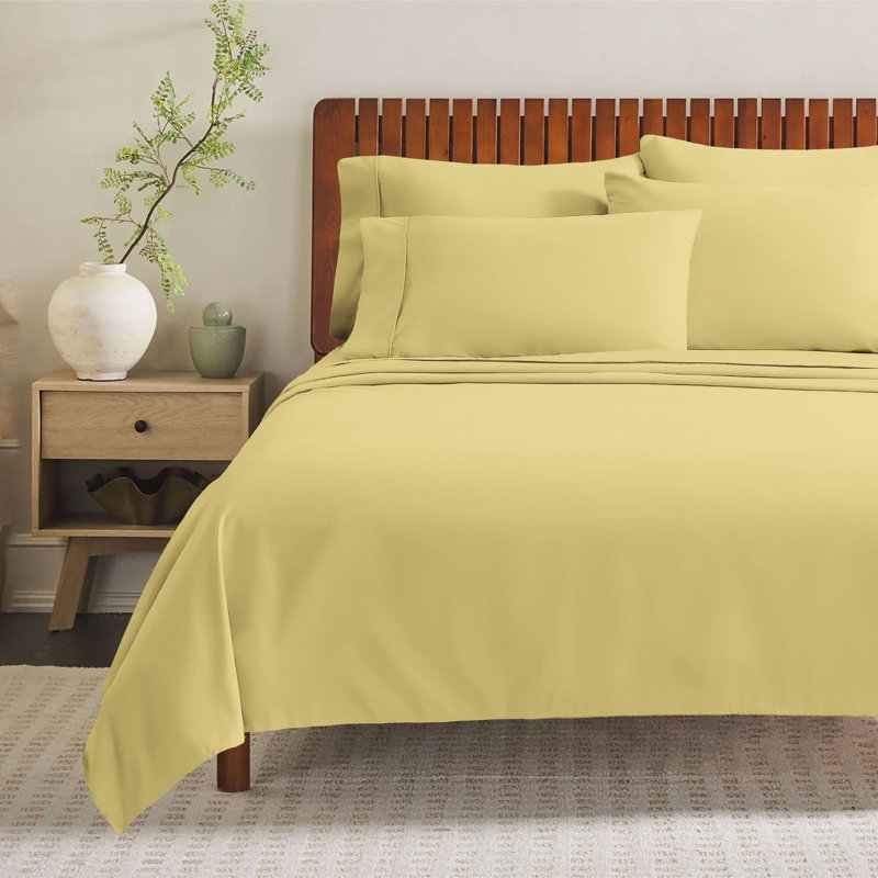 Ensemble de draps 4 pièces Paarizaat 8000 Series, Yellow, Ensemble de draps pour taille de lit double avec t