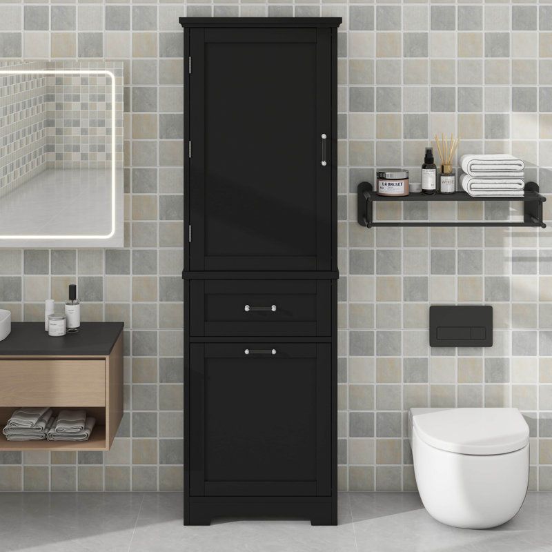Grande armoire de rangement autoportante avec deux tiroirs de différentes tailles, Noir