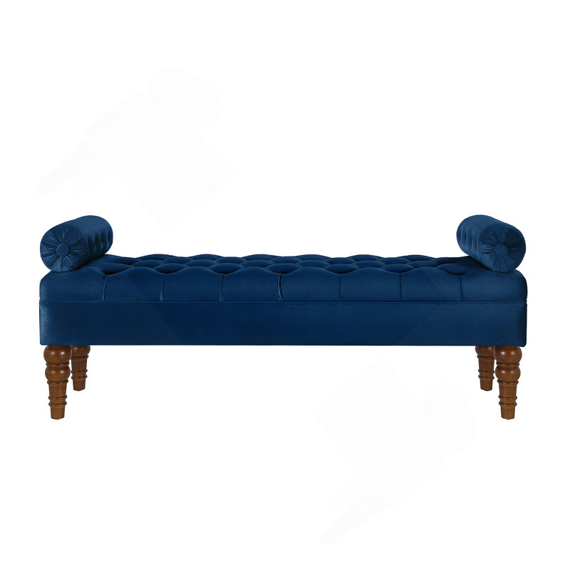 Velvet Long bed Bench for Bedroom,Upholstered Window Bench with Tufted Button,Entryway Bench,Bolster Bench for Living Room-Navy