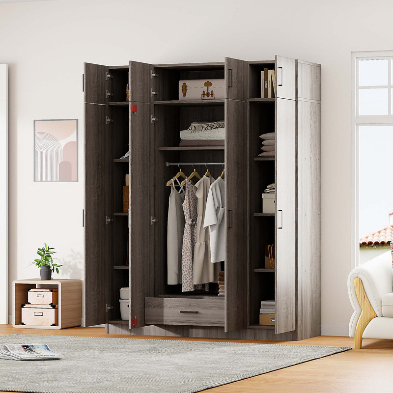 Armoire 4 portes avec 1 tiroir et armoire supérieure, Gris