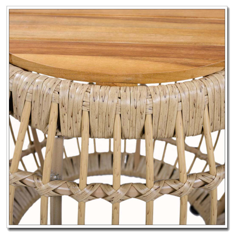 Table d'appoint d'extérieur en bois d'acacia avec base en osier