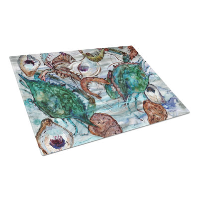 Caroline's Treasures Tempered Glass Shrimp, Crabs and Oysters in Water Cutting Board