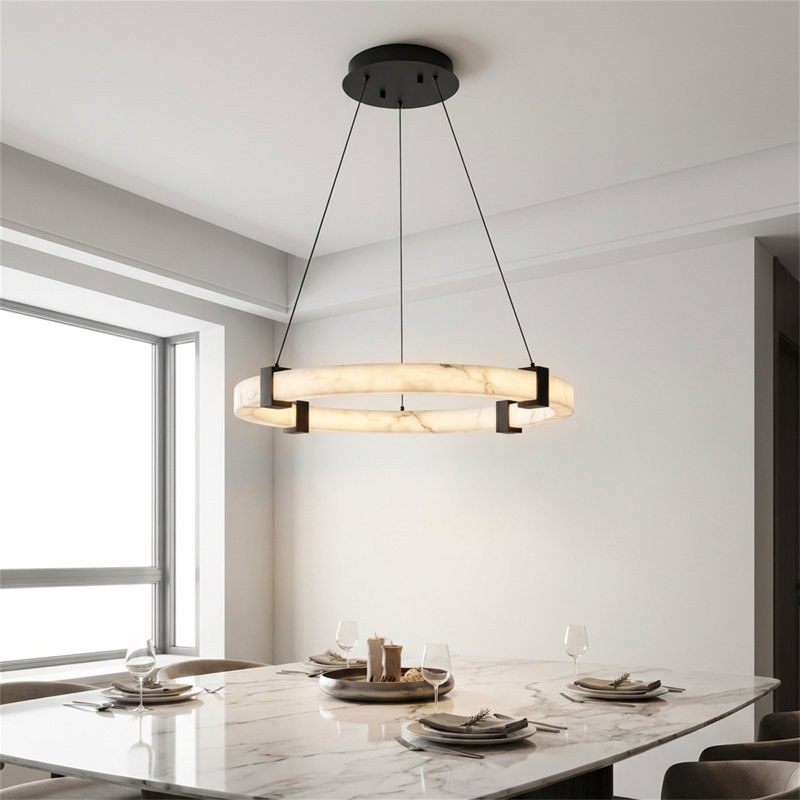 Luminaire suspendu rond de 24 pouces à hauteur réglable, idéal pour les salles à manger, les îlots de cuisine et les salons