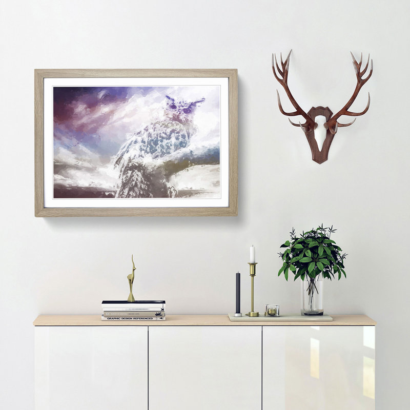 The Great Horned Owl in Abstract - Picture Frame Painting Print, Oak Framed, 62cm H x 87cm W x 2cm D