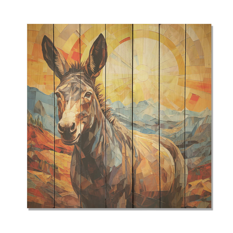 Patchwork Donkey Pastures III - âne sur bois, H 30 po x l 30 po