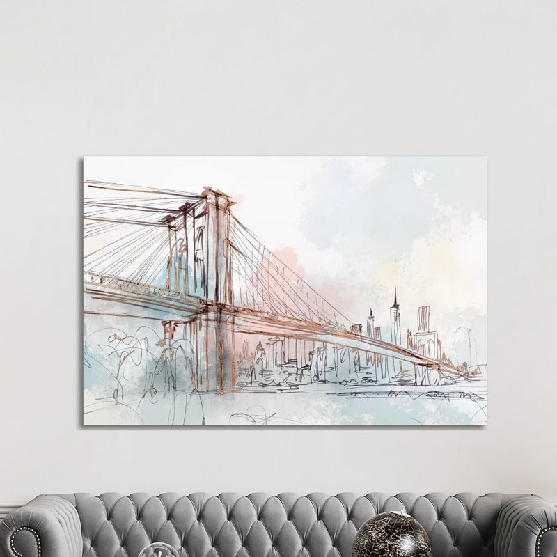 Blushing Brooklyn Bridge by Isabelle Z - Print on Canvas, Wrapped Canvas, 152.5 cm H x 101.5 cm W x 3.175 cm D