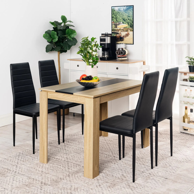Shadasia 4 - Person Dining Set, 75cm H x 110cm W x 70cm L, Oak/Black, Black