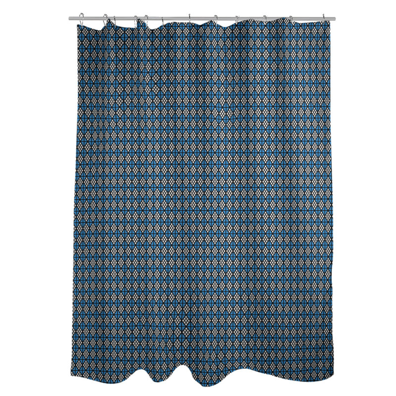 Rideau de douche simple hexagonal classique, Diamond and Lattice, Blue Geometric 1