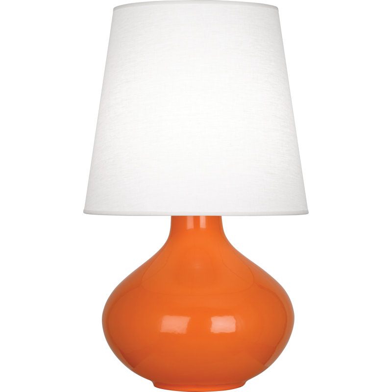 June Ceramic Table Lamp, Oyster Linen, Pumpkin