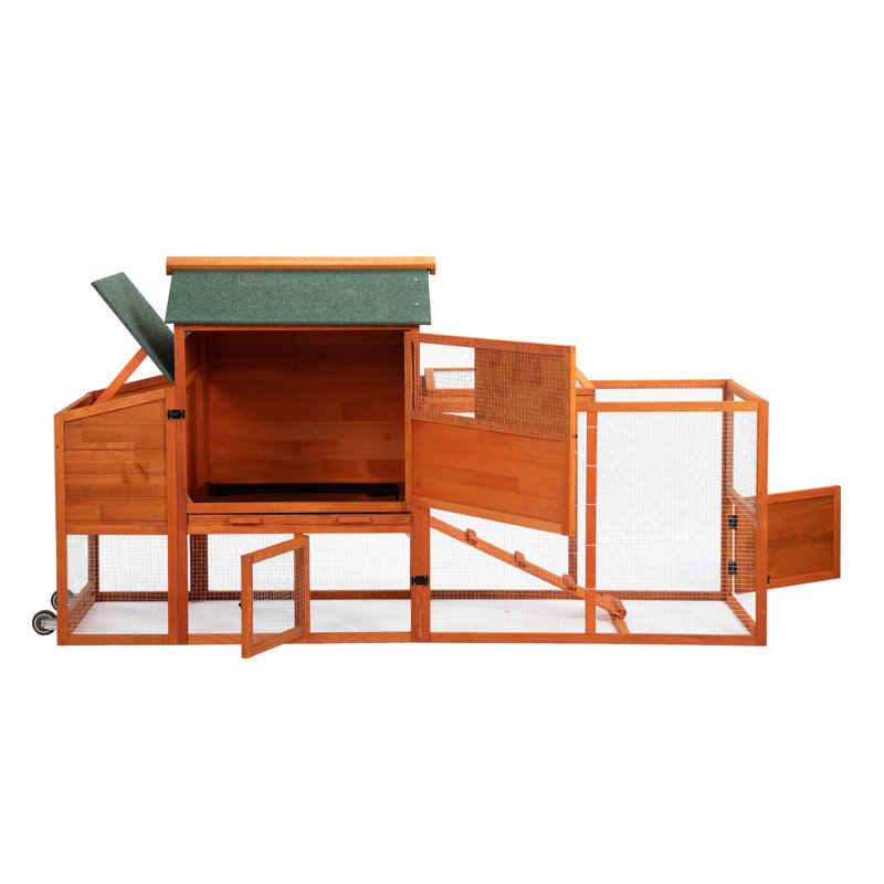 Poulailler orange avec motifs colorés, chambre de perchoir et environnement climatisé pour la volaille, deux points d'entrée novateurs, glissade, petits animaux
