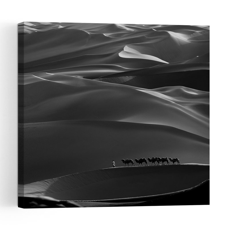 " Desert Caravan Silhouette Abstract Serene Tranquil Landscape Nature Wall Art Print " Print, H 48 po x l 48 po