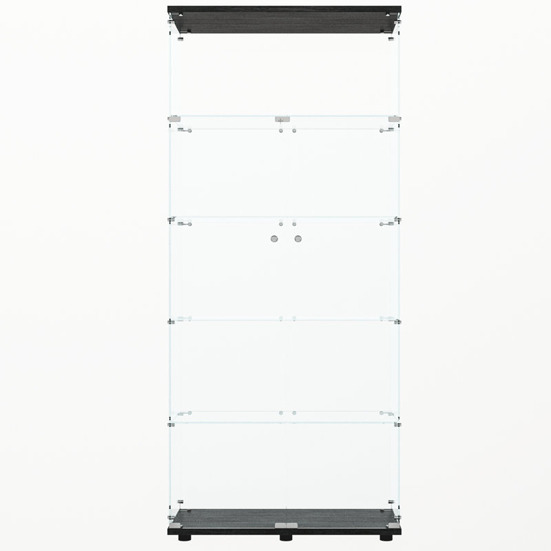 Armoire de rangement en verre trempé noir avec lumières télécommandées, éclairage intégré, 5 espaces ou plus, style classique, pieds réglables en bois franc d'ingénierie réglables et capacité de 110 lb, 13,93 po de largeur,