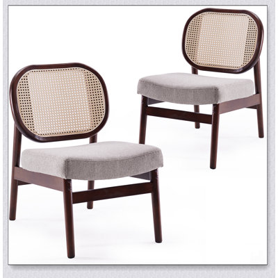 Mid-Century Modern Rattan Accent Chair with Upholstered Seat and Wooden Frame for Comfortable Living Room Reading