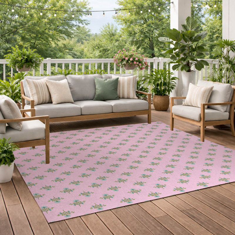 Flora Decorative Outdoor Rug, Rectangle 5' x 7', Pink