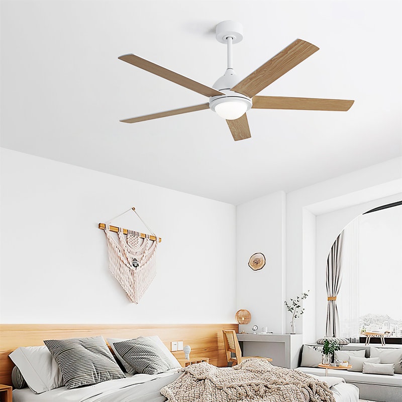 Dado 52'' Ceiling Fan with LED Lights, Yellow Wood, White